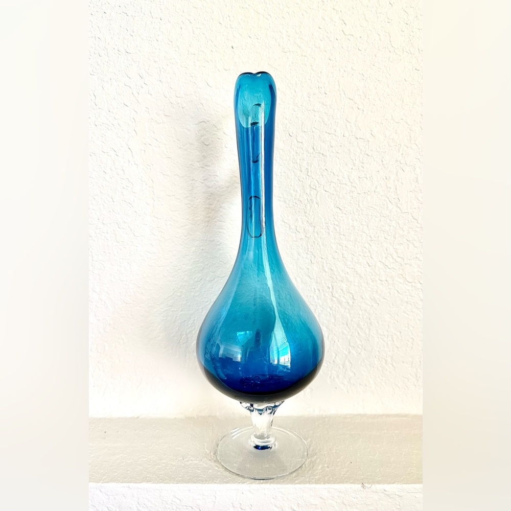 VINTAGE EMPOLI ITALIAN ART HAND BLOWN GLASS PITCHER DECANTER - 14" HEIGHT - Picture 3 of 6